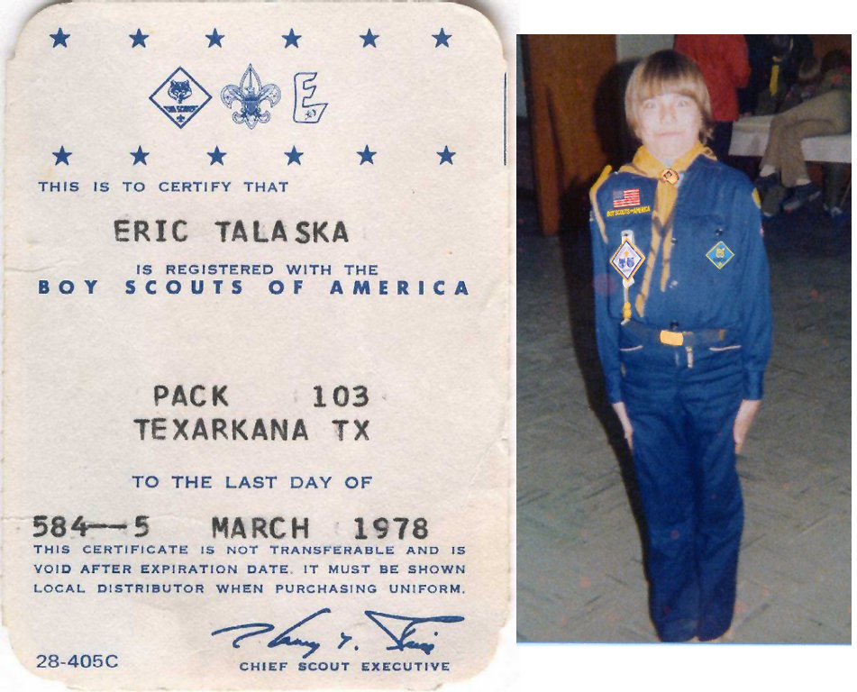 Boy Scouts of America Registration - Pack 103, Texarkana, Texas, March, 1978, form 28-405C - Eric Talaska